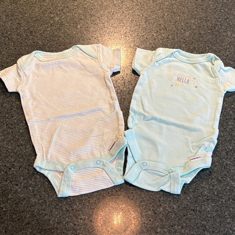 2 pack Baby Blue Striped Onesies Set